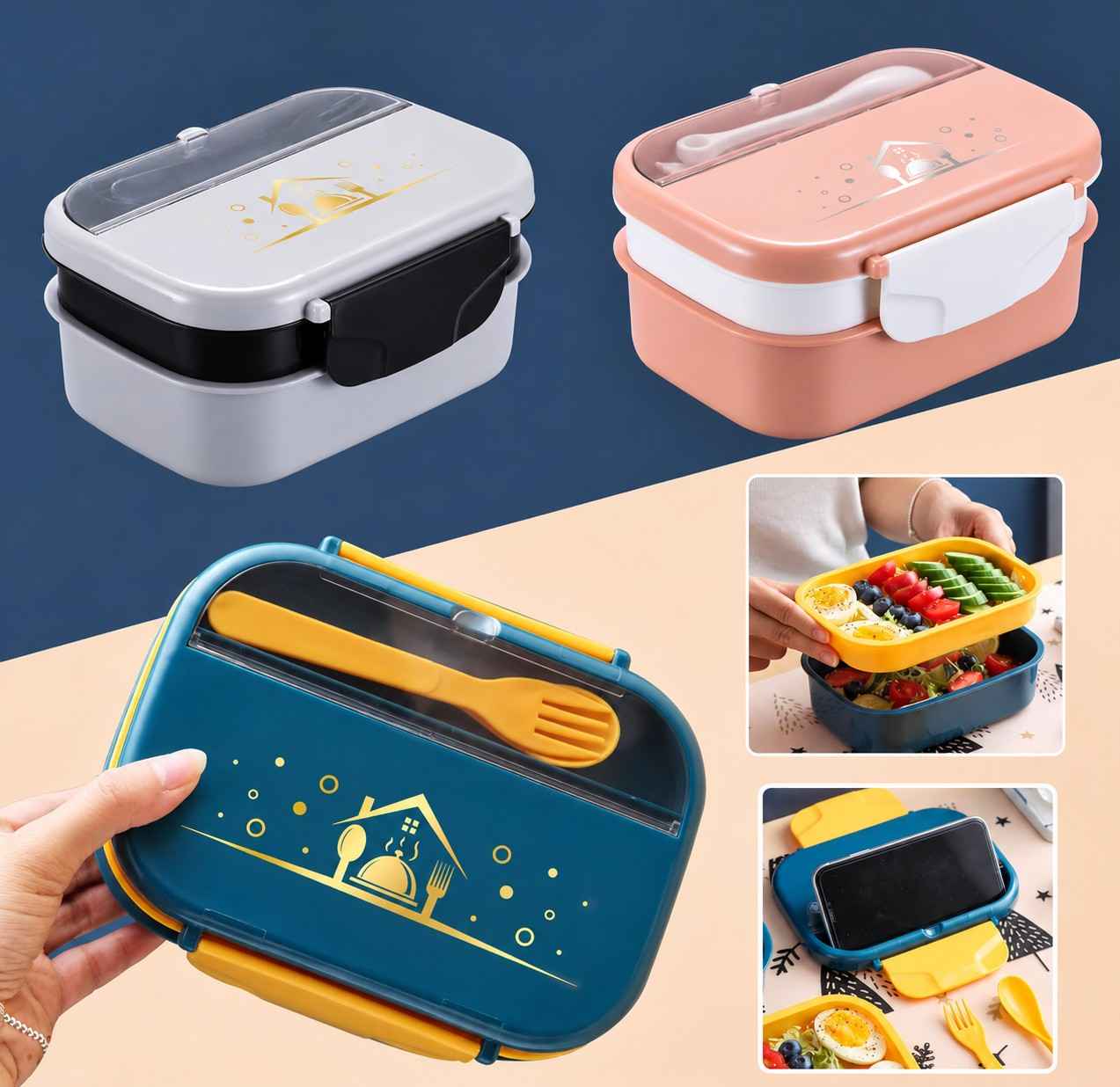 FunBlast Lunch Box for Kids – Lunch Box with Spoon and Fork, Plastic Lunch Box – 1080 ML