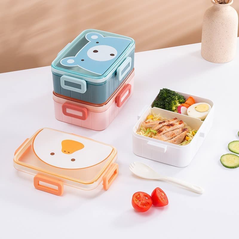 Modern Design Animal Cartoon Print Lunch Box with 1 Spoon for School Kids Boys and Girls