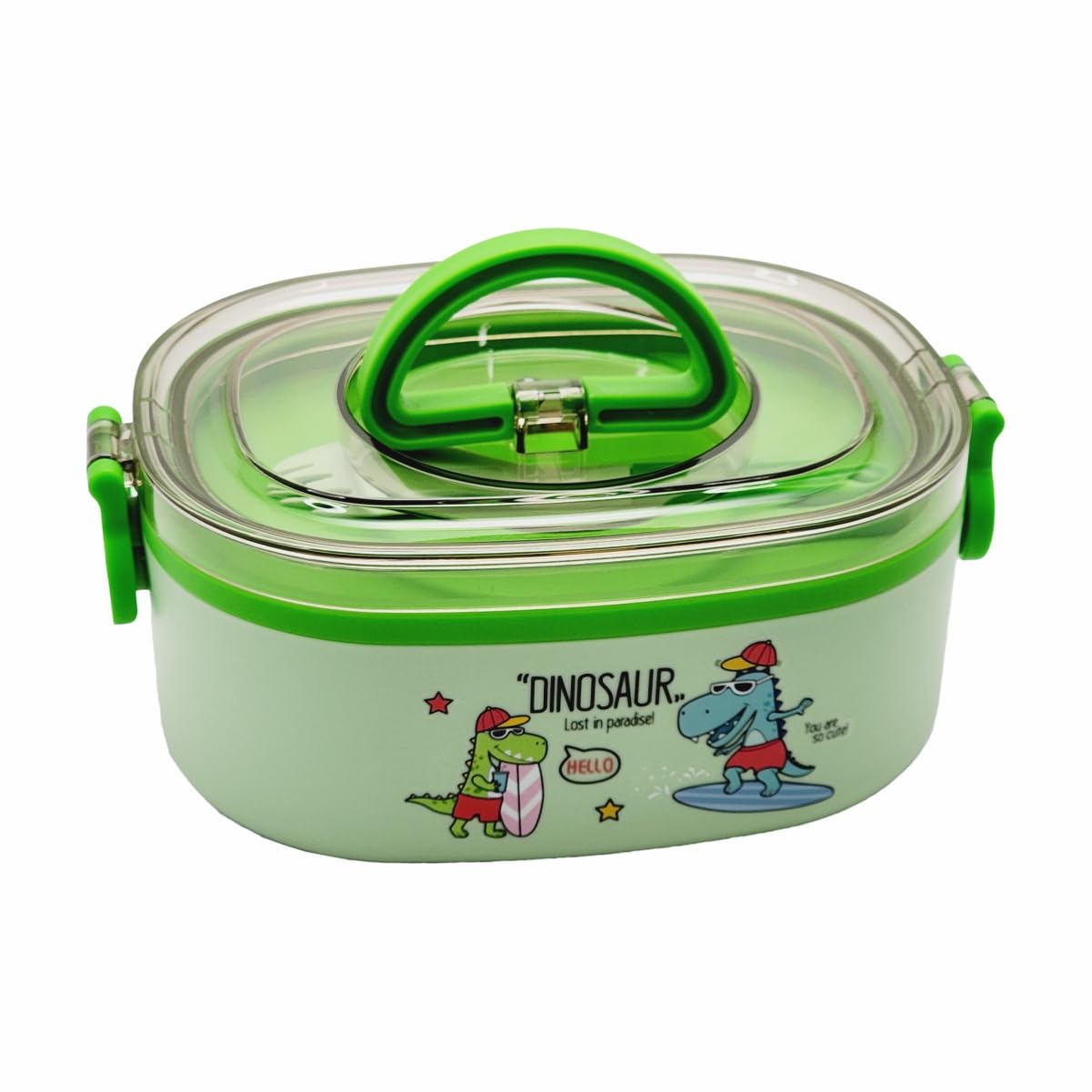 Dinosaur Lunch Box for Kids Stainless Steel Snacks Box with plastic spoon Tiffin Box 1 Containers Stainless Steel, Plastic Office Lunch Box (800 ml)