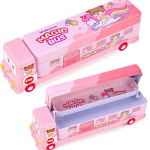 Unicorn Bus Metal Dual Compartment Pencil Box with Sharpener for Boys and Girls Perfect for Children Gifting