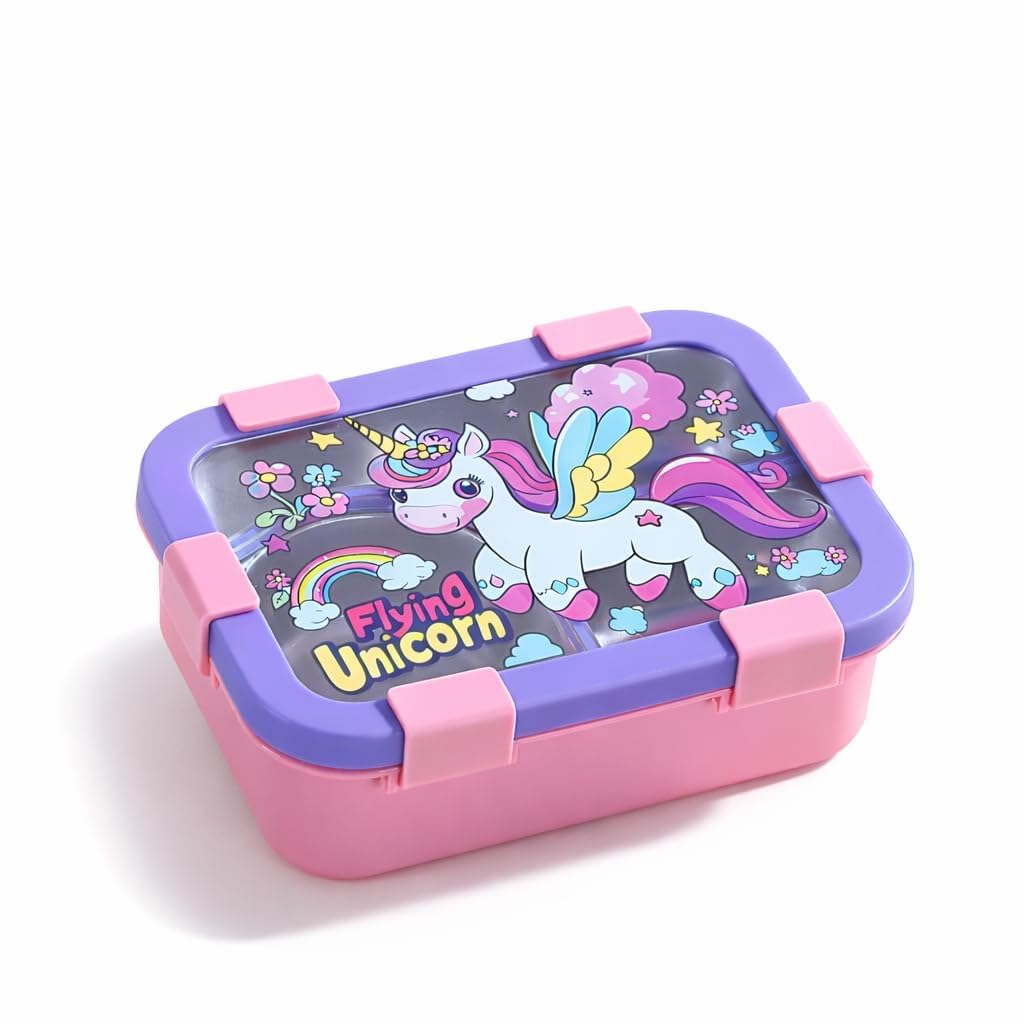 Kids Lunch Box Stainless Steel 3 Compartments 650ml – Space Astronaut Dino Unicorn Design