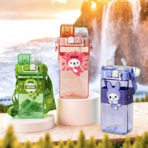 Kids Water Bottle with Double Locking Lid, Panda Design, Green