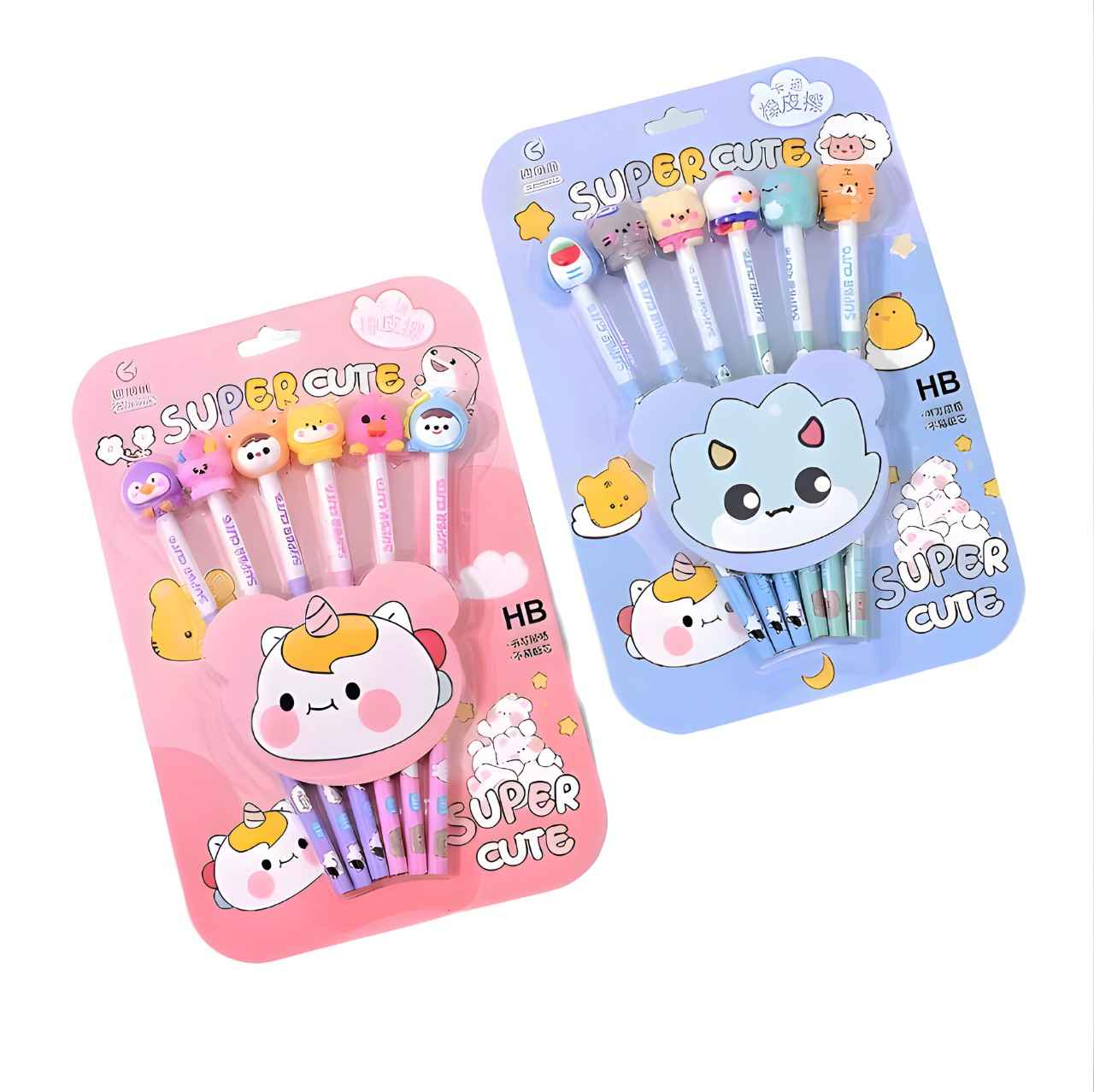 6-in-1 Cartoon Pencil Set with Fun Animal Erasers