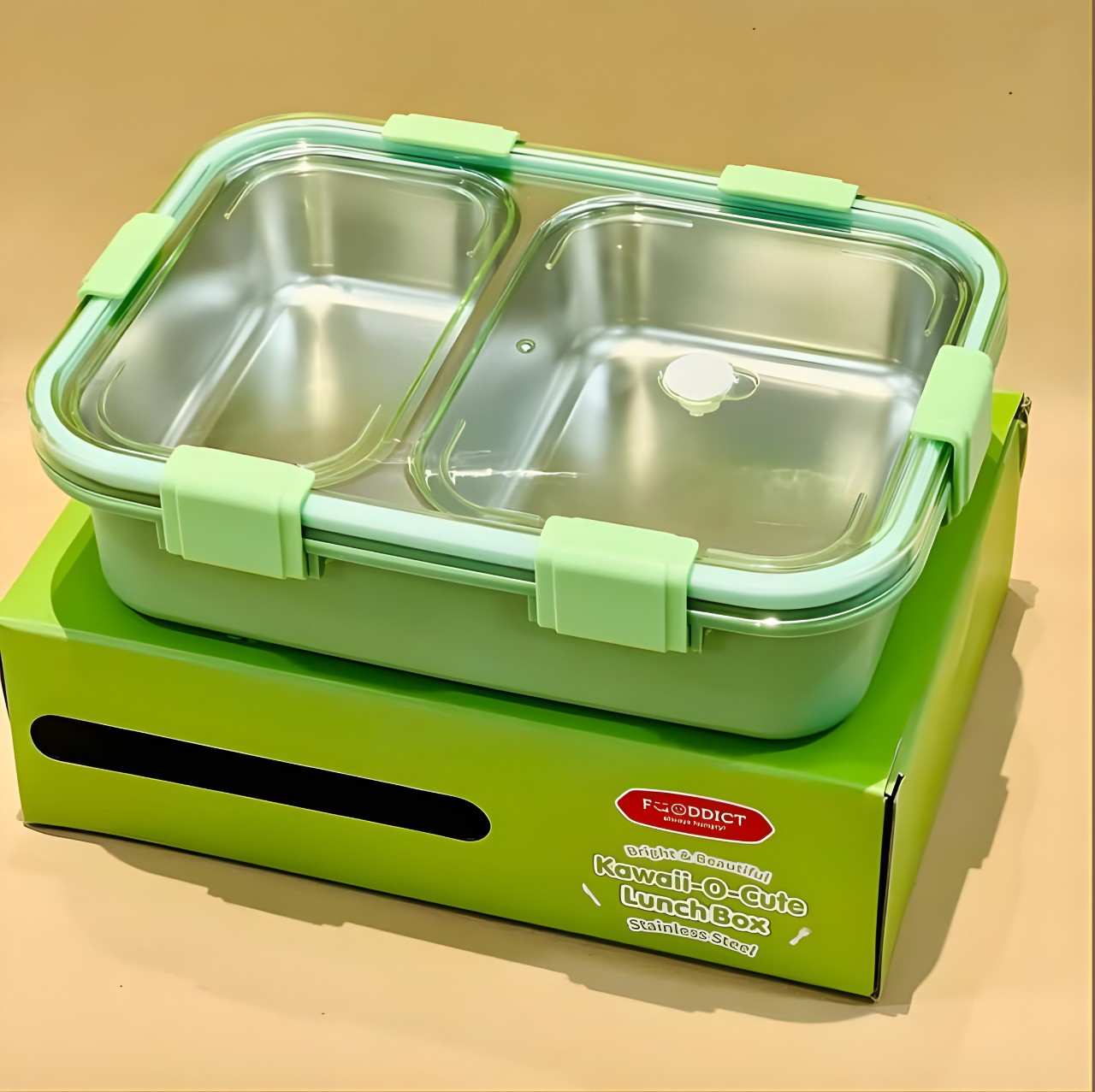 Jollyora Kawaii O Cute Kids Lunch Box with Spoon & Fork, Portable Bento Box for School and Travel,