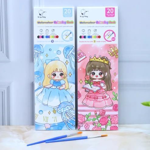Oango Kid’s Doll Watercolor Coloring Book, Doodle Drawing & Filling Book, 2 Sets