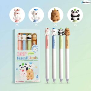 Cute Animal Erasable Gel Pen Set – 4 Pcs 0.5mm Smooth Writing School Pens