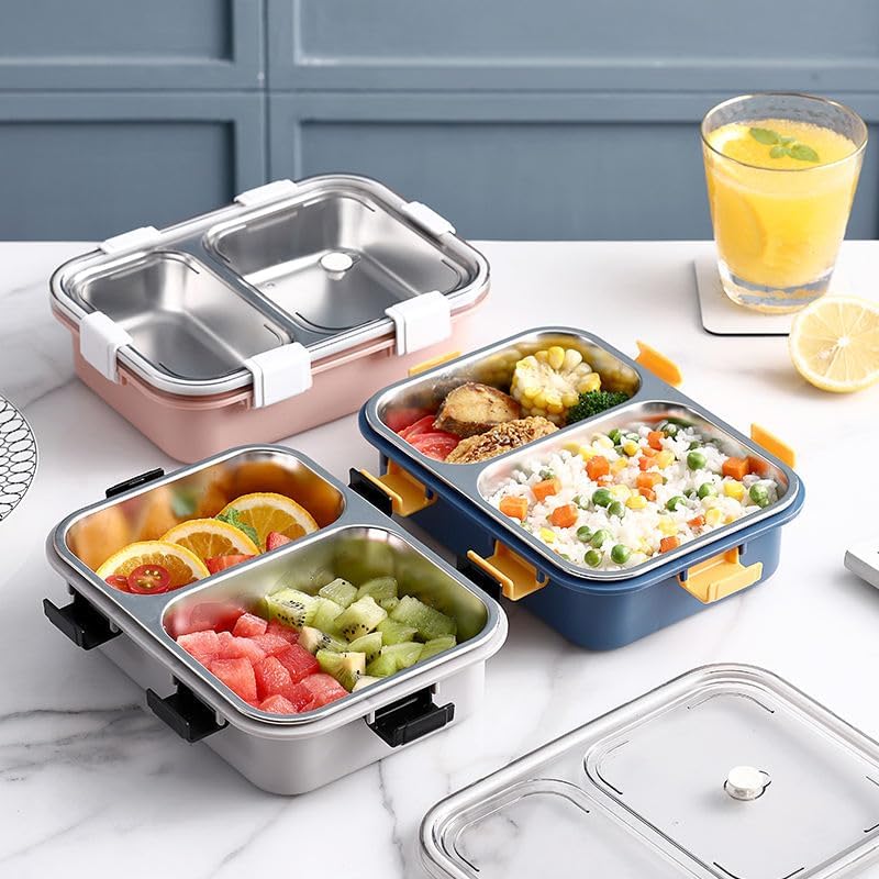 Bento 3 Compartment Leak-Proof Stainless Steel Lunch Box for Kids, Office (900 ml)