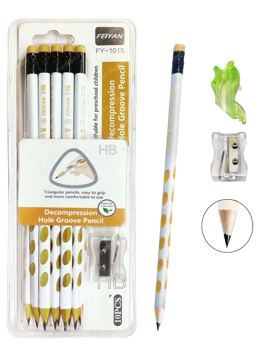 Groove Pencils – Pack Of 10 Pencils with Sharpener & pencil Cap