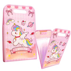 Unicorn Document Organizer File – 12 Pocket Expandable A4 Folder with Handle, Button Lock (Random Color)