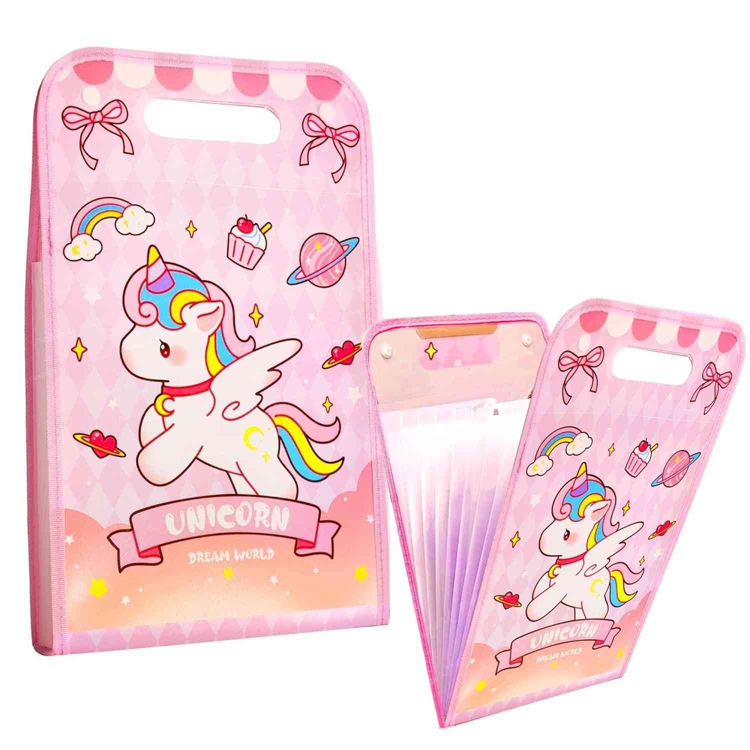 Unicorn Document Organizer File – 12 Pocket Expandable A4 Folder with Handle, Button Lock (Random Color)