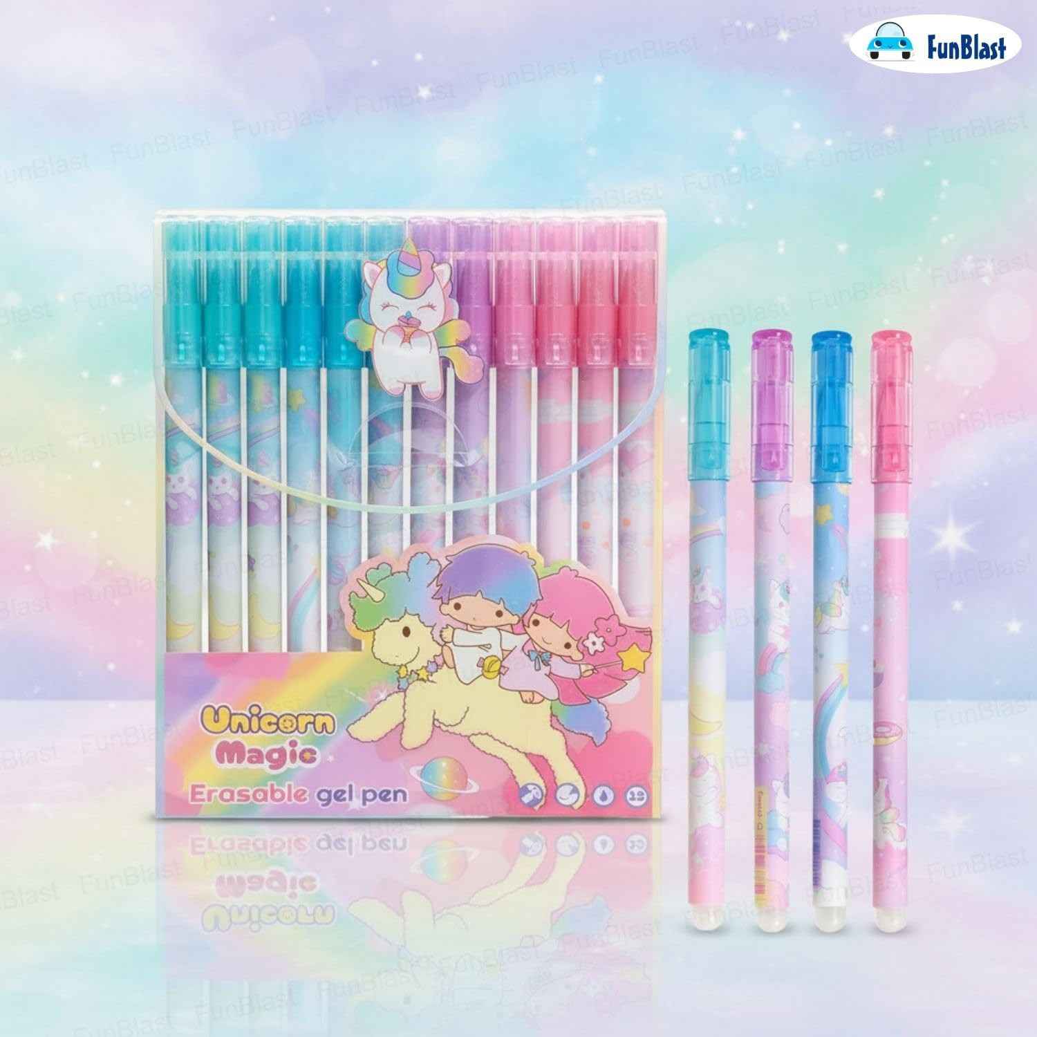 Kawaii Unicorn Erasable Gel Pen Set – 12 Colorful 0.5mm Pens for Kids & Adults