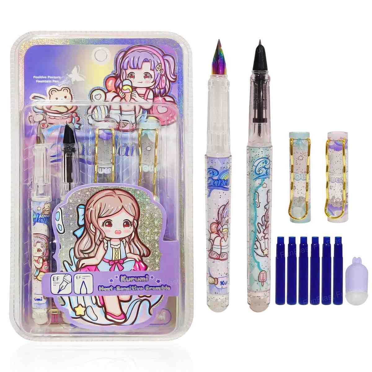 Fountain Pen for Students, Erasable Blue Ink Pen Set for School Gift For Kids,