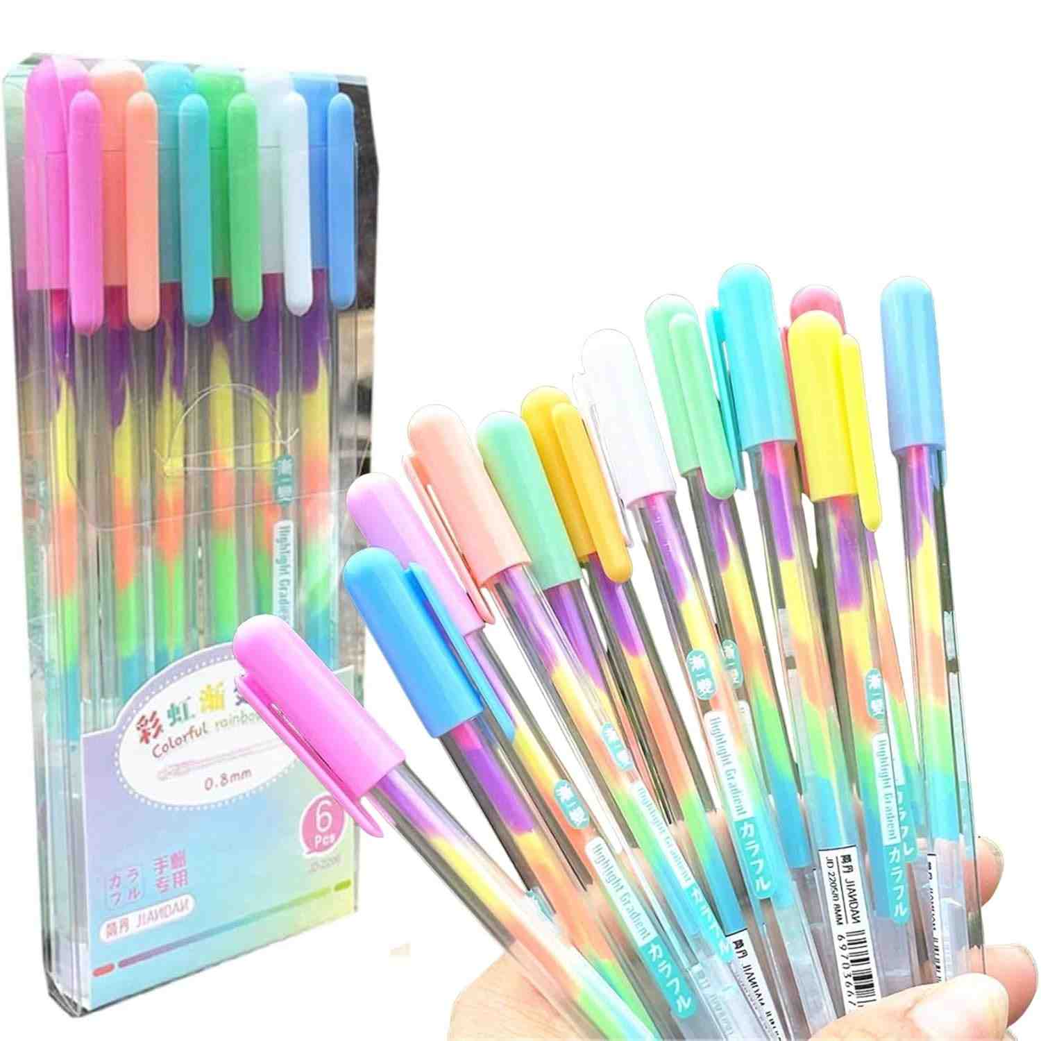 MONKEYTAIL Rainbow Ink Gel Pens – 6 Color-Changing Gradient Pens (0.8 mm)