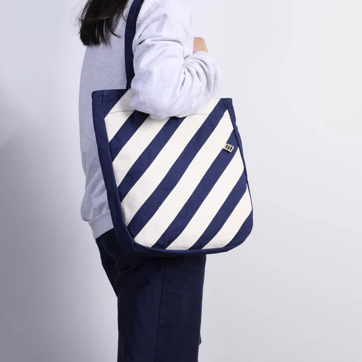 Striped Cotton Canvas Multi-Purpose Tote Bag Handbag