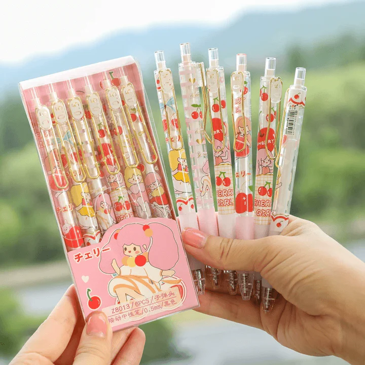 Gel Pens for Writing Strawberry Rabbit Theme Gel Pens For Kids – 6 Pc Set