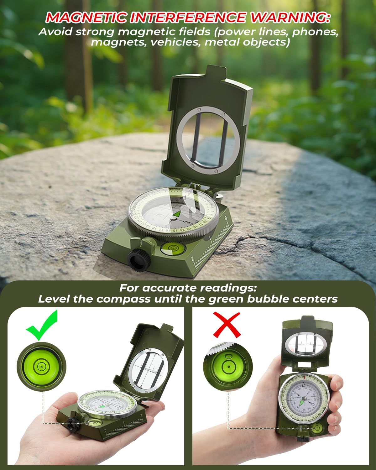 Army Green Waterproof Compass for Camping Hiking & Corporate Gift Hampers - (8 x 6.5 x 3 cm) - Image 4