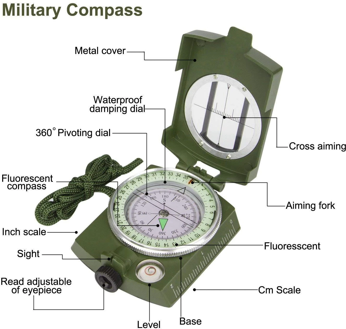 Army Green Waterproof Compass for Camping Hiking & Corporate Gift Hampers - (8 x 6.5 x 3 cm) - Image 3